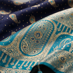 Deep Violet Purple Art Silk Banarasi Saree with Teal Blue Contrast Border & Blouse Piece