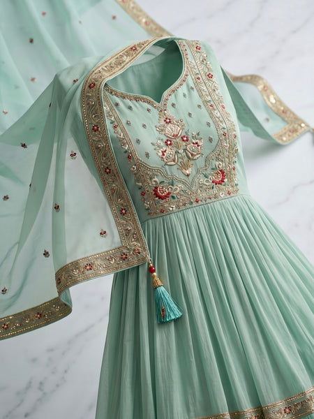 Mint Green Embroidered Anarkali Suit