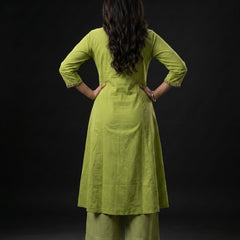 Lime Green Mirror-Work Kurta with Striped Palazzo