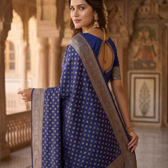 Royal Blue Banarasi Silk Saree with Golden Zari Butti Work, Woven Border & Rich Designer Pallu for Women
