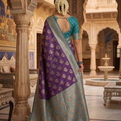 Majestic Bottle Green Art Silk Banarasi Saree with Crimson Red Contrast Border & Blouse Piece
