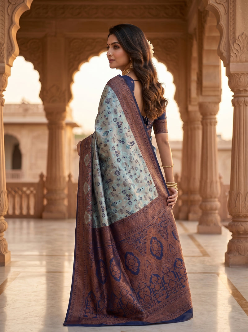 Teal Blue Art Silk Premium And Fancy Design Saree With Blouse For Women