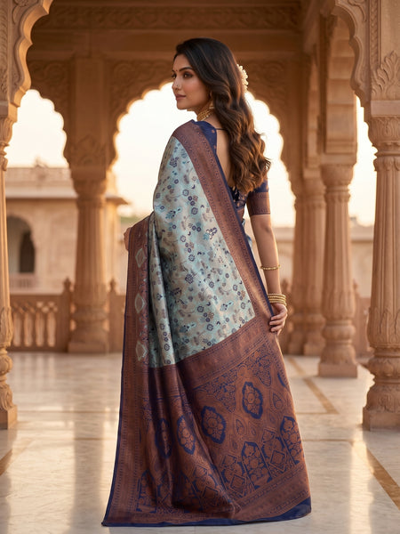Teal Blue Art Silk Premium And Fancy Design Saree With Blouse For Women