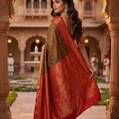 Green And Red Art Silk Premium And Fancy Design Saree With Blouse For Women