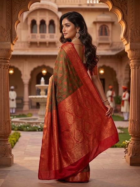 Green And Red Art Silk Premium And Fancy Design Saree With Blouse For Women