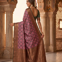 Magenta & Green Jacquard Woven Saree with Rich Copper Zari Border & Pallu
