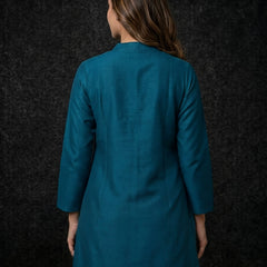 Teal Kurta with Gold Sequin Yoke and Rose Embroidery