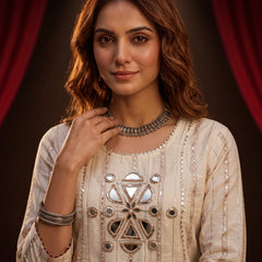 Ivory Mirror-Work Kurta with Palazzo Set