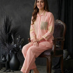 Blush Pink Shirt Co-ord Set with Lace Trim