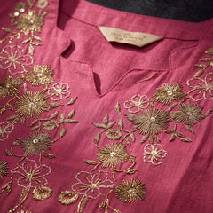 Rose Pink Tunic with Gold and White Floral Embroidery