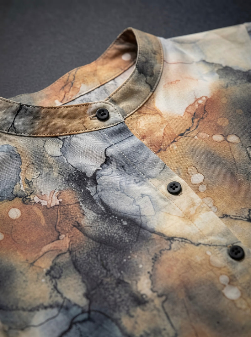 Marble Print Button-Down Tunic