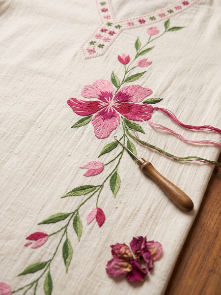 Off-White Cotton Kurta with Floral Dupatta