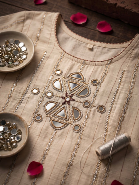 Ivory Mirror-Work Kurta with Palazzo Set