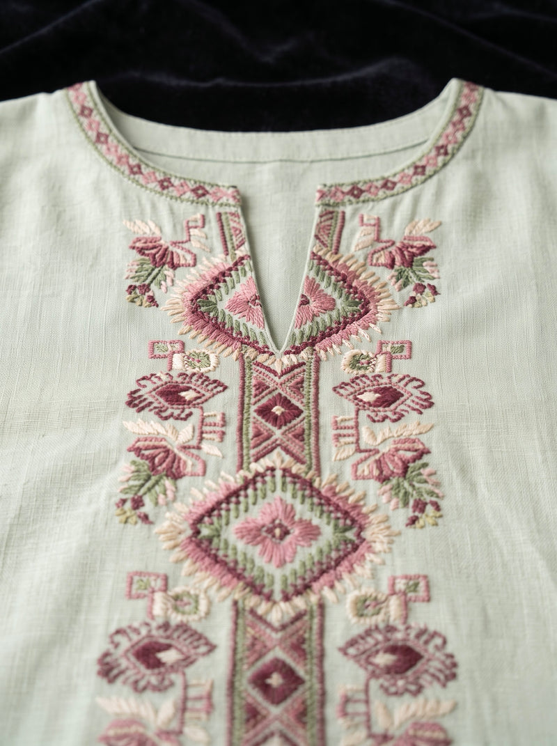 Sage Green Kurta with Geometric Floral