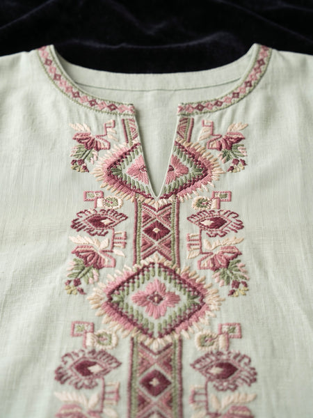 Sage Green Kurta with Geometric Floral