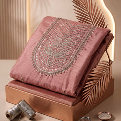 Mauve Silk Suit with Silver Zari Embroidery
