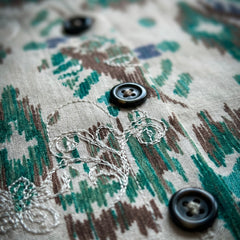 Ikat Print Button-Down Tunic with Embroidery
