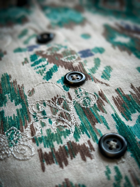 Ikat Print Button-Down Tunic with Embroidery