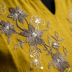 Mustard Tunic with Grey Floral Embroidery