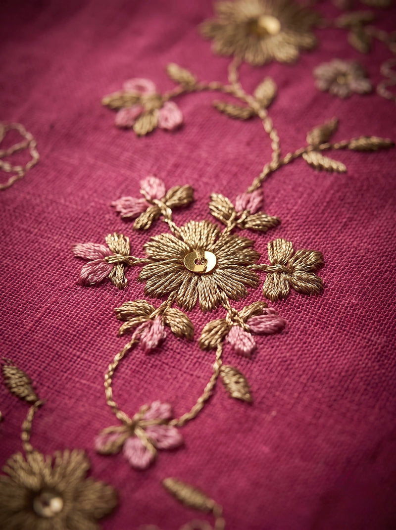 Rose Pink Tunic with Gold and White Floral Embroidery