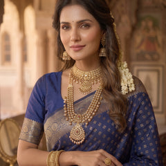Royal Blue Banarasi Silk Saree with Golden Zari Butti Work, Woven Border & Rich Designer Pallu for Women