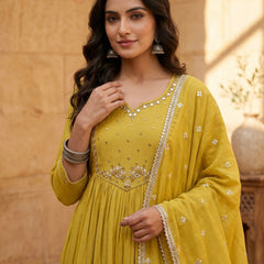 Mustard Yellow Anarkali Suit with Silver Beadwork