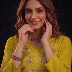 Mustard Tunic with Grey Floral Embroidery
