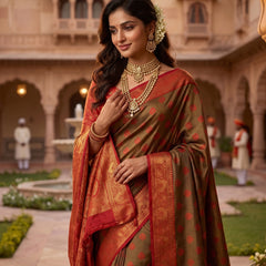 Green And Red Art Silk Premium And Fancy Design Saree With Blouse For Women