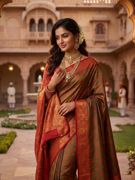 Green And Red Art Silk Premium And Fancy Design Saree With Blouse For Women