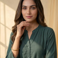 Forest Green Linen Co-ord Set with Gold Sunburst Embroidery