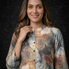 Marble Print Button-Down Tunic