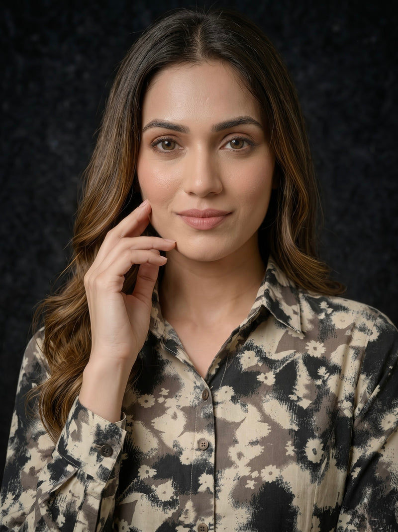 Abstract Floral Print Button-Down shirt
