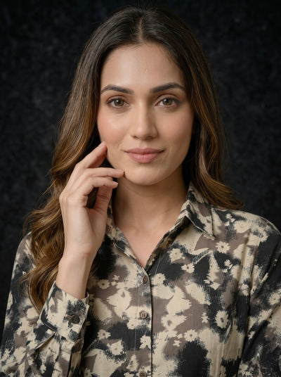 Abstract Floral Print Button-Down shirt