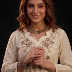 Cream Tunic with Tan Floral Embroidery