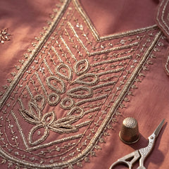 Mauve Silk Suit with Silver Zari Embroidery