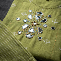 Lime Green Mirror-Work Kurta with Striped Palazzo
