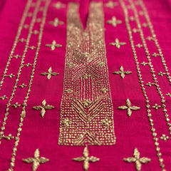 Magenta Kurta with Gold Sequin Yoke and Rose Embroidery