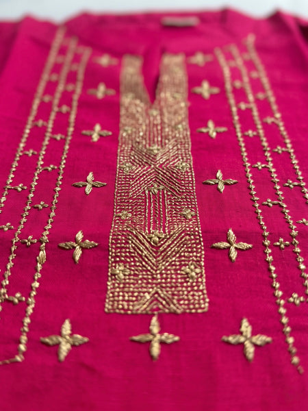 Magenta Kurta with Gold Sequin Yoke and Rose Embroidery