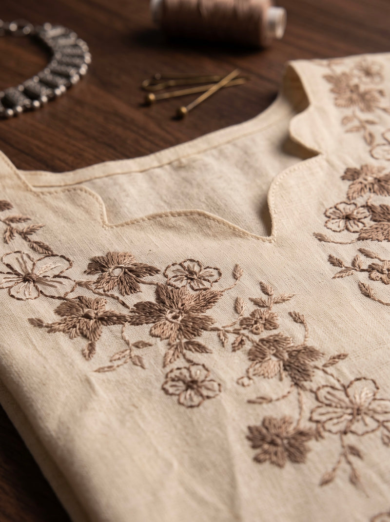 Cream Tunic with Tan Floral Embroidery