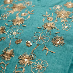 Teal Tunic with Gold and White Floral Embroidery