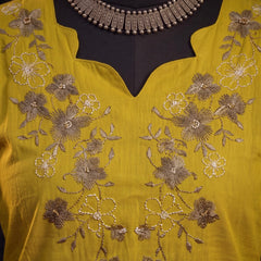 Mustard Tunic with Grey Floral Embroidery