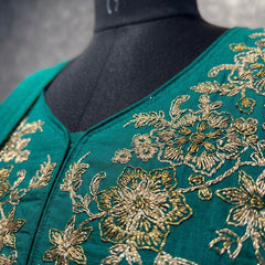 Emerald Green Embroidered Kurta Set with Palazzo and Dupatta