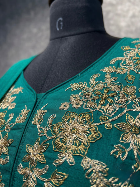 Emerald Green Embroidered Kurta Set with Palazzo and Dupatta