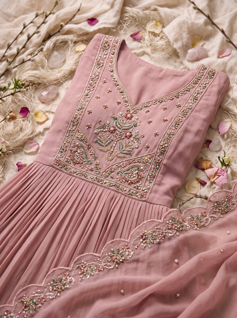 Dusty Pink Embroidered Anarkali Suit