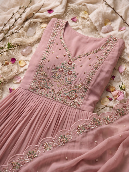 Dusty Pink Embroidered Anarkali Suit