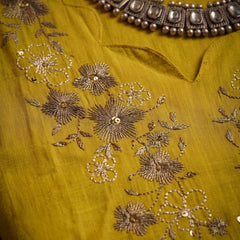 Mustard Tunic with Grey Floral Embroidery