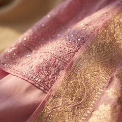 Pink Embroidered Anarkali Suit with Zari Woven Dupatta