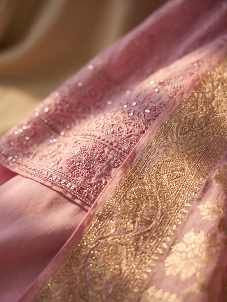 Pink Embroidered Anarkali Suit with Zari Woven Dupatta