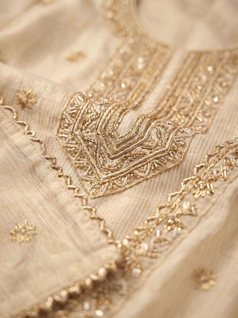 OffWhite Cream Zari-Embroidered Kurta with Dupatta