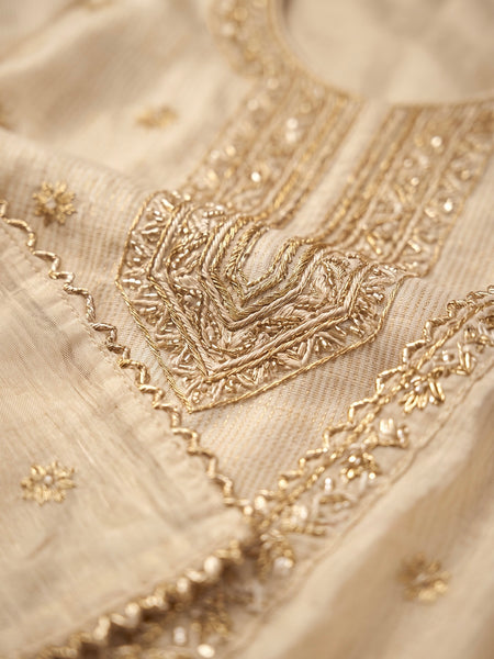 OffWhite Cream Zari-Embroidered Kurta with Dupatta